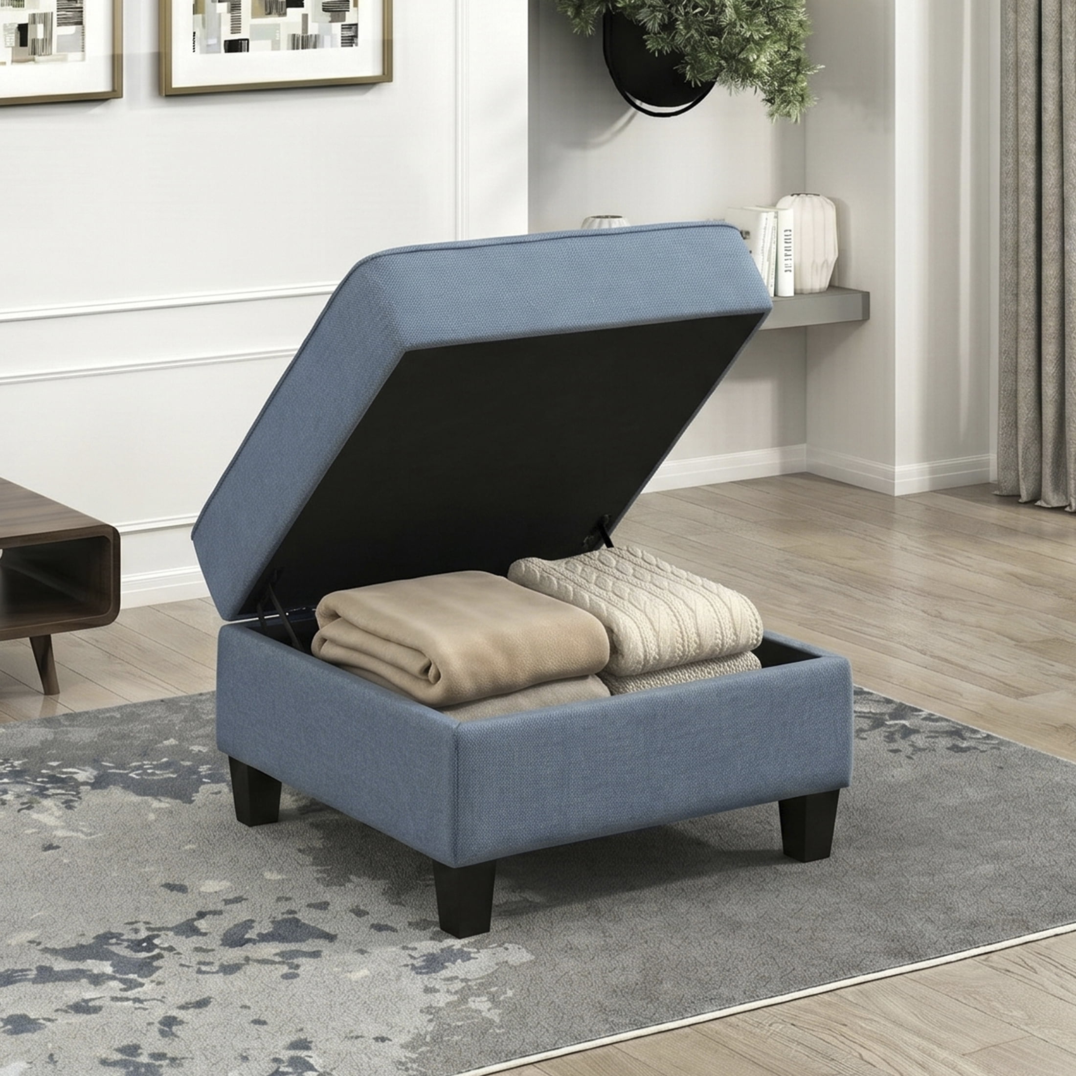 OakvillePark Silvercross Textured Fabric Button Tufted Ottoman with Storage, Blue