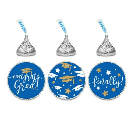 Bc Sticker - Royal Blue and Gold Glittering Graduation, Chocolate Drop Label Stickers Trio, 216-Pack
