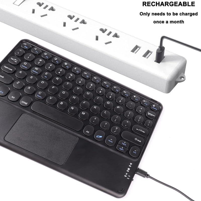 Portable Wireless Bluetooth Keyboard with Touchpad, Ultra-Thin Rechargeable Bluetooth Keyboard Mini with trackpad Round Key for iPad pro/iPad/iOS/Android (Black)