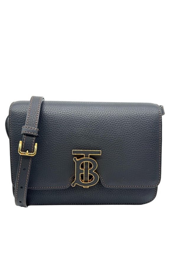 Pre-Owned BURBERRY TB Small Grained Calfskin Leather Shoulder Bag Black