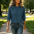 thumbnail image 6 of dazeni Women's 3/4 Sleeve Linen Tops Button Down Shirts Casual Lightweight Crewneck Tee Work Travel Blouse Gray XX-Large, 6 of 7