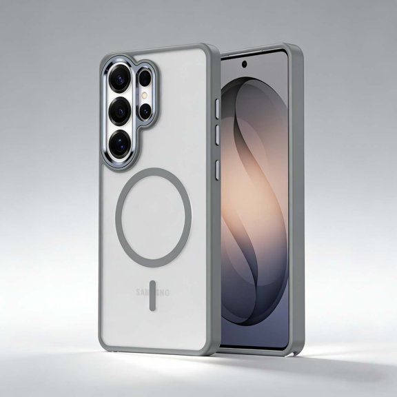 Magnetic For Samsung Galaxy S25 Ultra Phone Case,Anti-fingerprint Matte Translucent Back,Compatible with Mag-Safe,Anti-Slip Ultra Slim Shockproof Anti-fall Drop Protection Rugged Phone Case,Gray