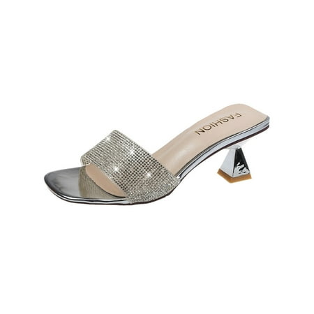 

Ymiytan Womens Fashion Slides Party Block Heel Wedding Rhinestone Dress Sandal