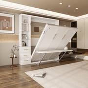 Queen Size Murphy Wall Bed With Desk & Single Side Cabinet,Space-Saving Furniture Desk Murphy Wall Bed for Hotel,Living Room, White