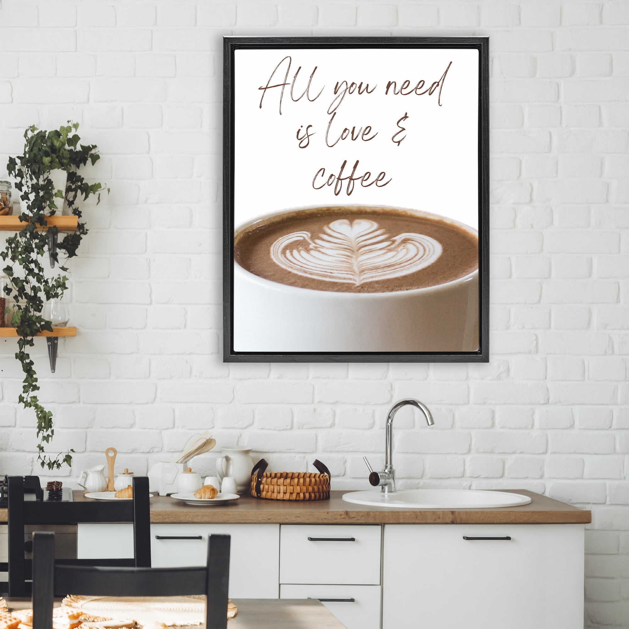 Stupell Industries All You Need Love & Coffee Black Framed Floater Canvas Wall Art, design by Jesse Keith