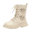 thumbnail image 3 of BXJX Girls Mid-Calf Boots, Side Zipper Fall Winter Non-Slip Outdoor Lace Up Boots Beige Size 13 Little Kids, 3 of 10
