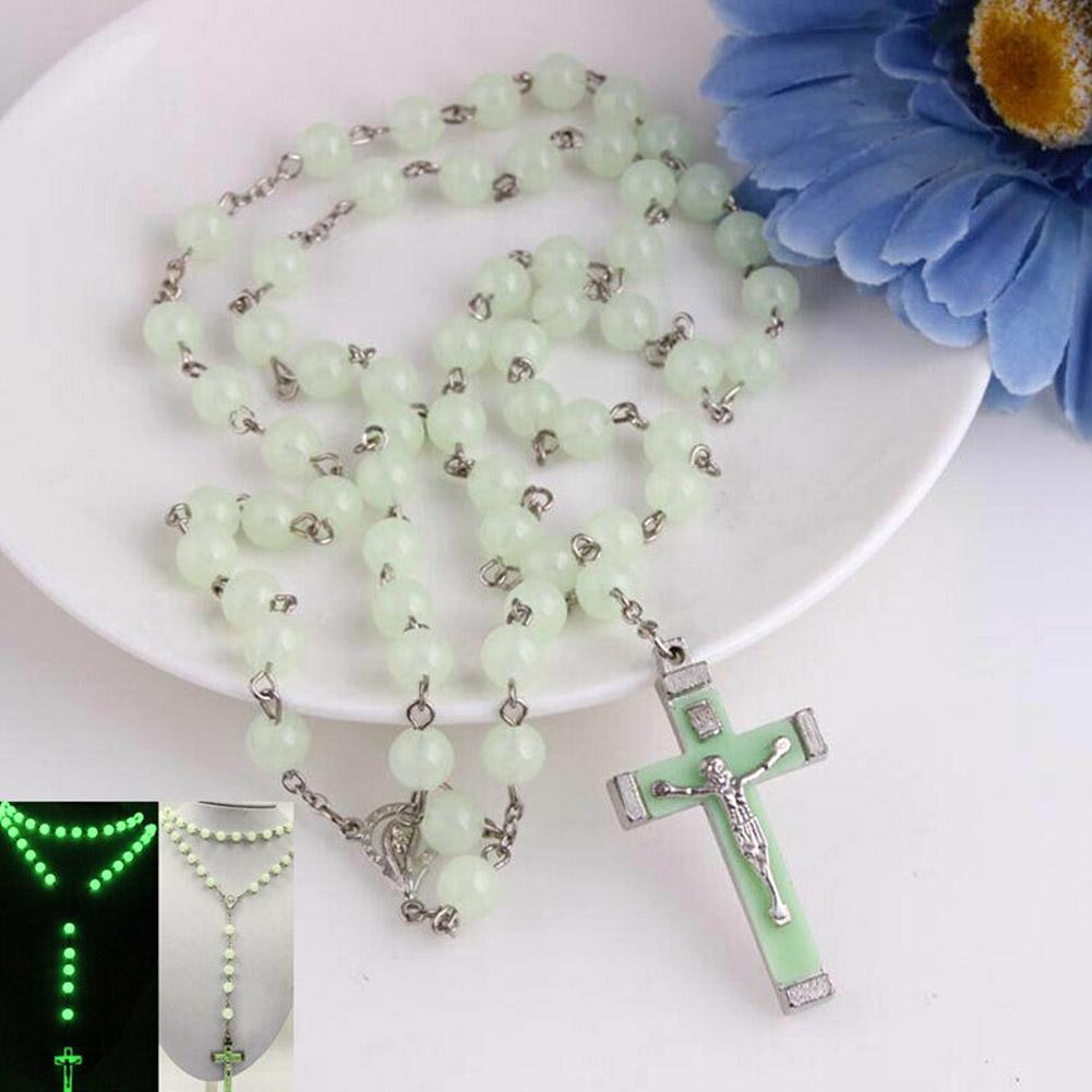 Unisex Necklace Glow In Dark Rosary Beads Luminous Jewelry Necklace Gift M1U4 - image 2 of 9