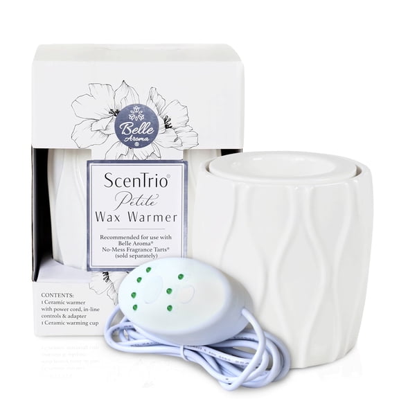 Belle Aroma® ScenTrio Petite® Ceramic Wax Warmer with 3 Temperature/Safety Timer - White Diamond Home Decor Style