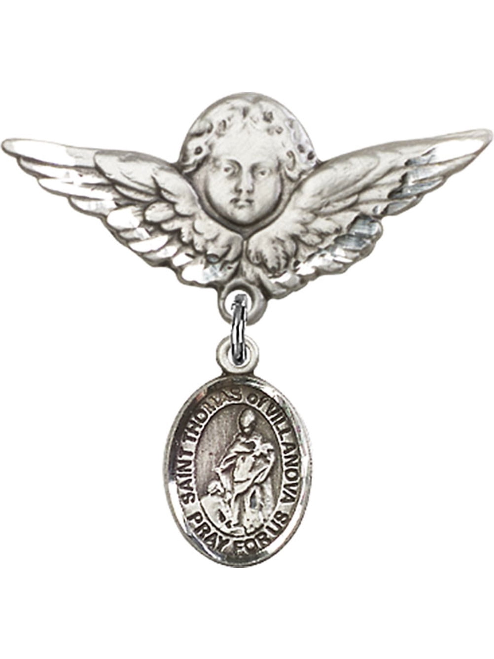Sterling Silver Baby Badge with St. Thomas of Villanova Charm and Angel ...