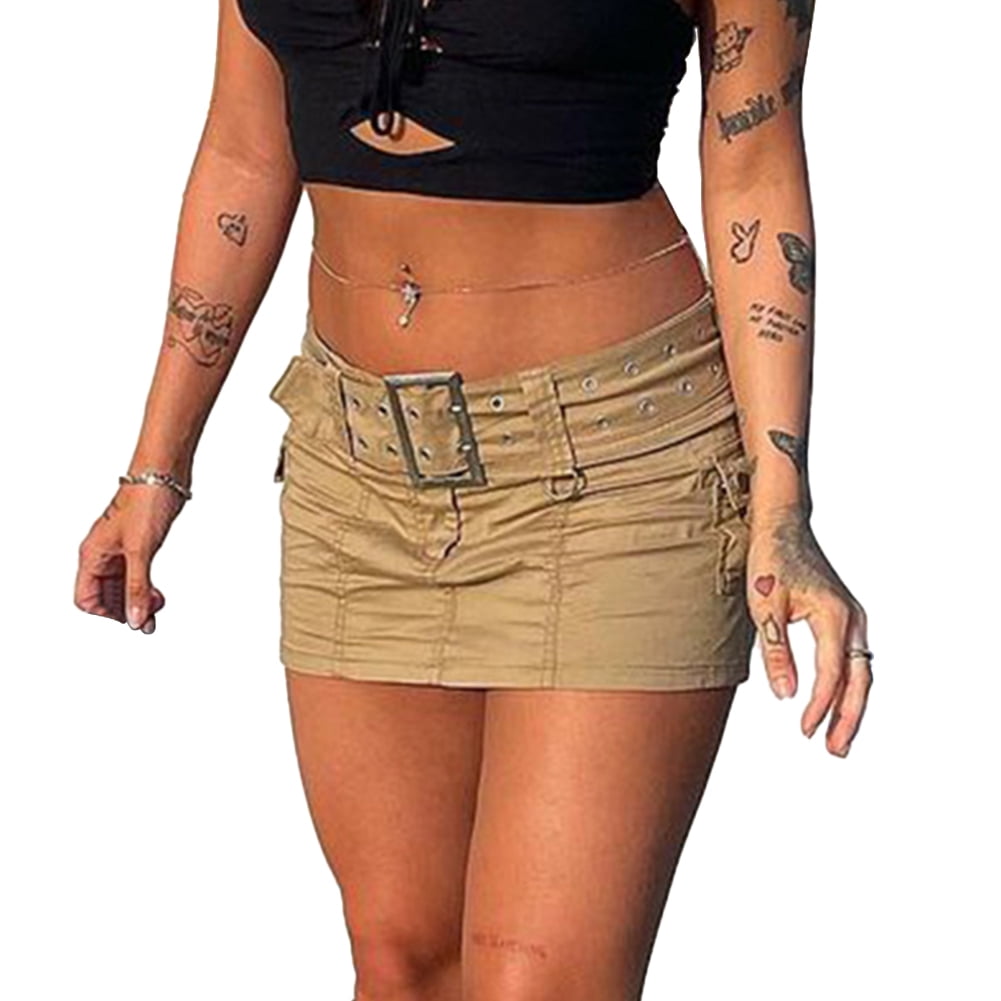 Khaki L Street Style High Waist Hip Skirt New Sexy Hot Girl Style Heavy Industry Belt Skirt