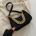 thumbnail image 4 of Bolso de mano con cadena decorativa y textura de cuero artificial, sencillo, para ir al trabajo, color negro, 4 of 5