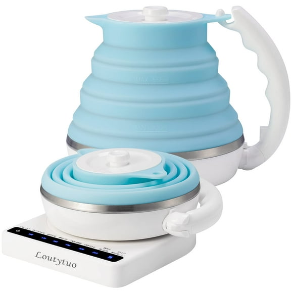 Ultrathin Food Grade Silicone Travel Foldable Electric Kettle Variable Temperature Control with Dual Voltage, Auto Shutoff & Boil Dry Protection & Keep Warm, 555ML 110-220V US Plug