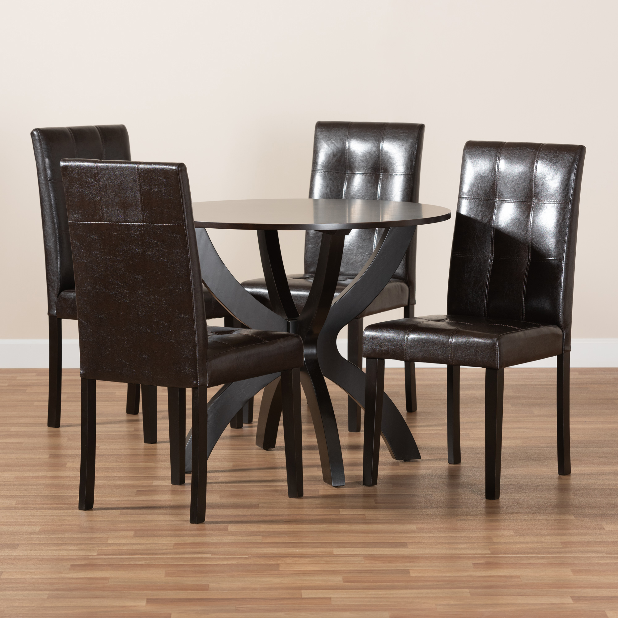 Baxton Studio Elira Modern and Contemporary Dark Brown Faux Leather Upholstered and Dark Brown Finished Wood 5-Piece Dining Set