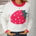thumbnail image 5 of Tnhcen Women's Strawberry Knit Sweater Soft Acrylic Pullover Loose Fit Casual Top Round Neck Comfort Wear Pink Fruit Pattern S-XL, 5 of 9
