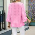 thumbnail image 4 of Camiseta de Mujer con Cuello en V, Mangas 3/4 con Volantes y Ojales, Blusa Informal, Estilo Túnica, Tendencia 2025 Rosa XL, 4 of 9