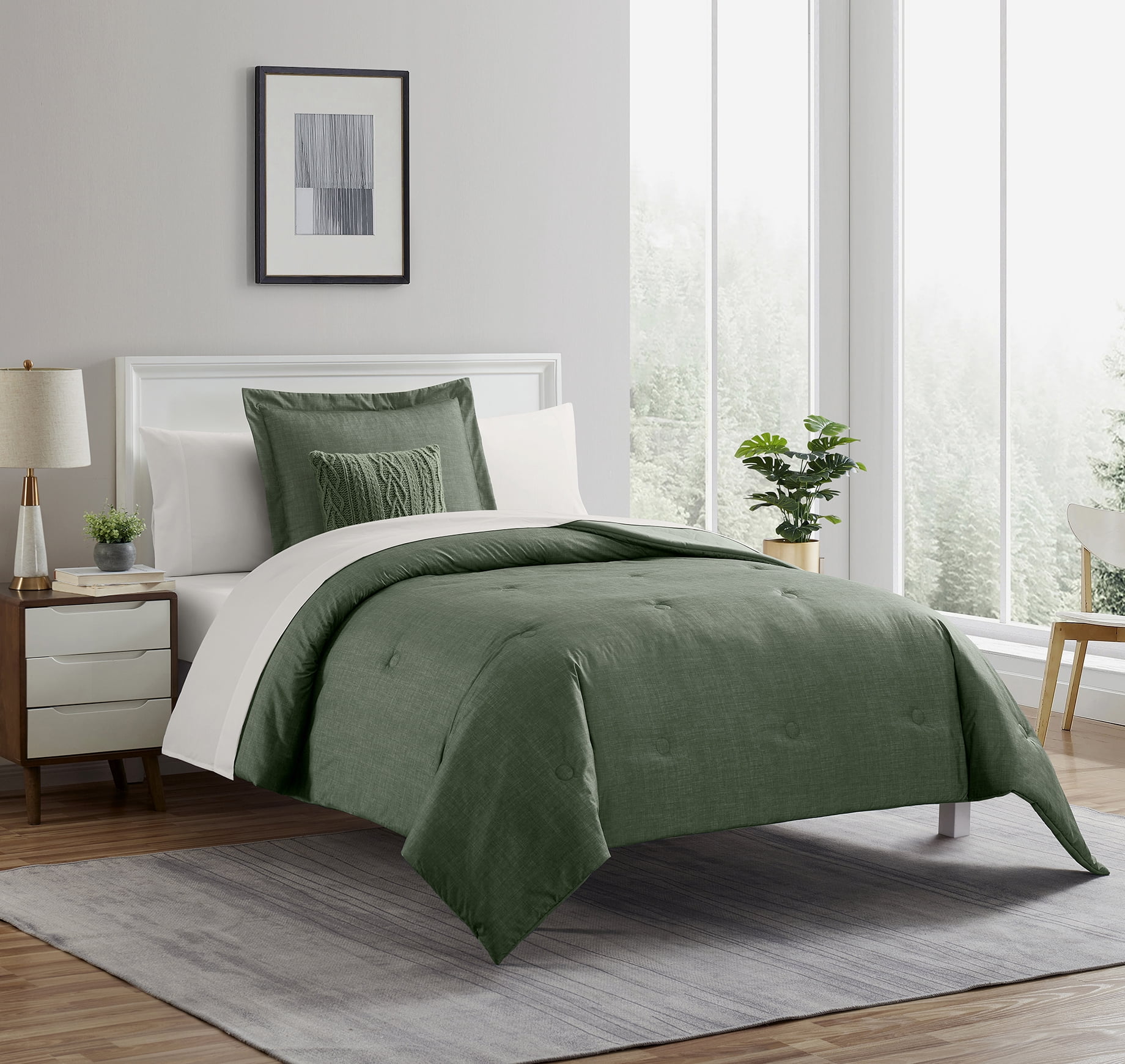 Mainstays 7-Piece Green Texture Bed-in-a-Bag Comforter Set with Sheets, Twin-XL