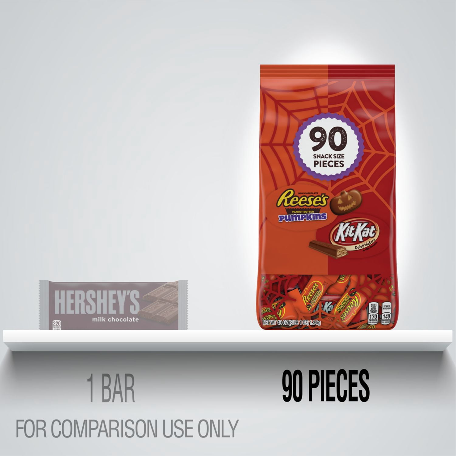 REESE'S and KIT KAT, Milk Chocolate Assortment Snack Size Candy, Halloween, 49 oz, Bulk Bag, 90 Pieces