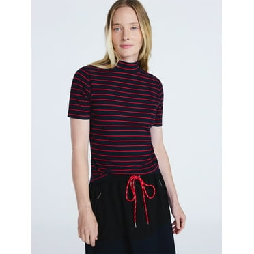 Free Assembly Women's Mock Neck Tee with Short Sleeves, Sizes XS-XXL