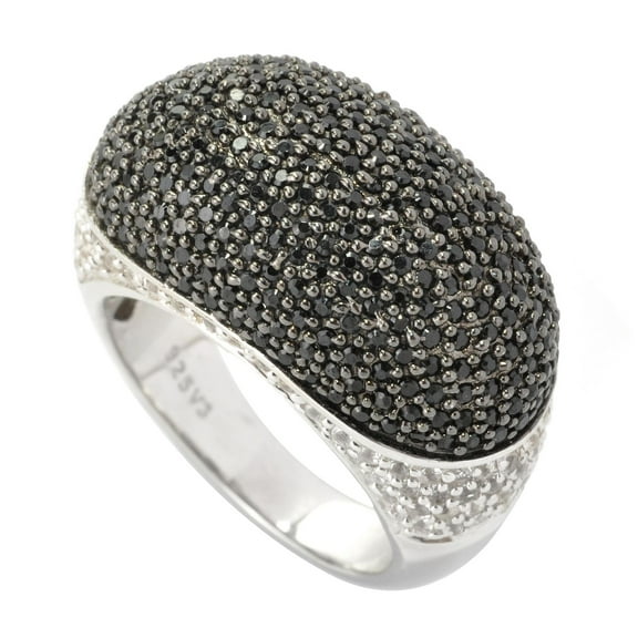 Sterling Silver with Natural Black Spinel and Natural White Topaz Dome Ring