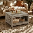 thumbnail image 2 of Dextrus Farmhouse Square Particle Board Coffee Table with Half Open Storage Compartment, Rustic Oak, 2 of 7