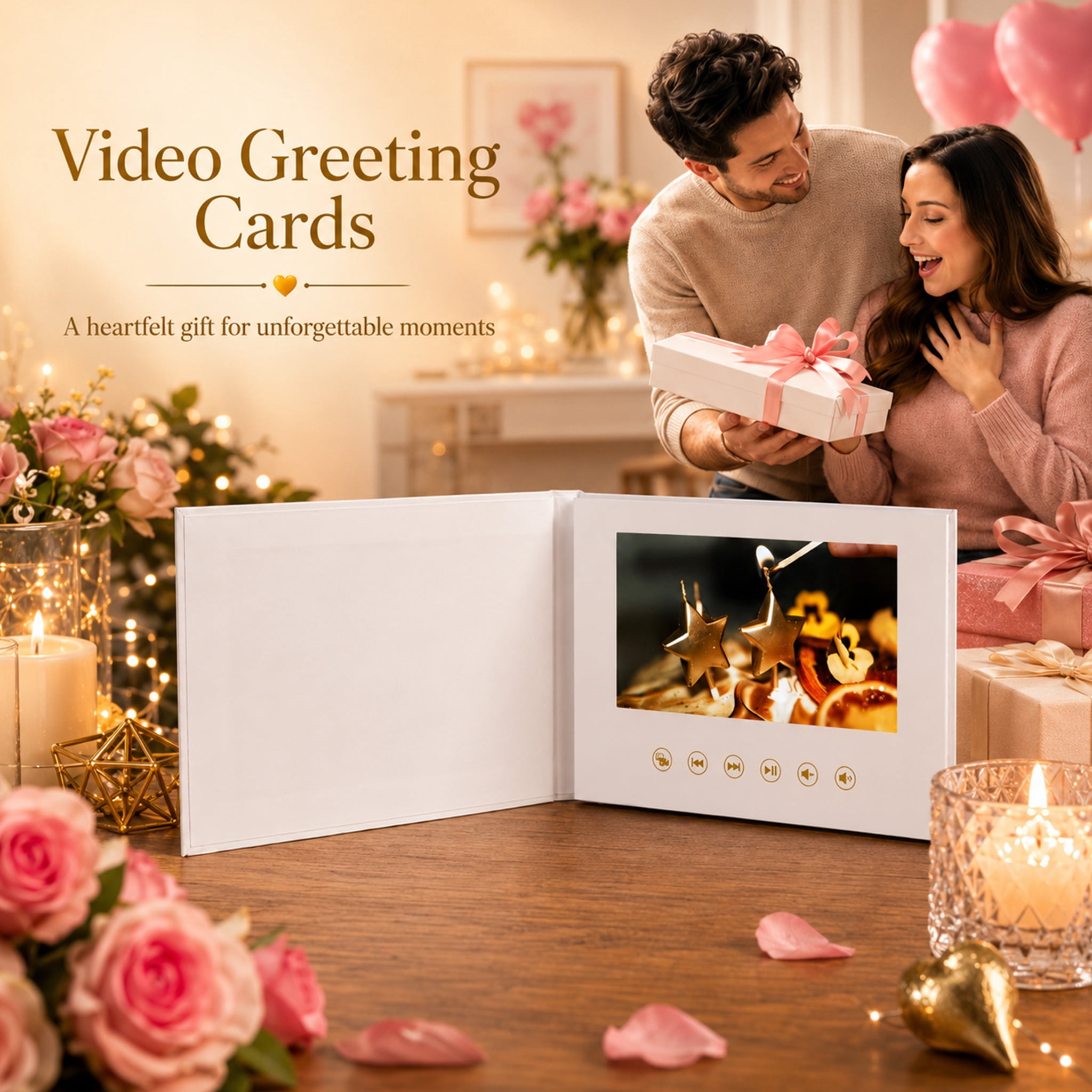 7" LCD Video Greeting Card Book – 4GB Blank Hard Cover, Auto-Play, 2.5H Playtime, 1500mAh Rechargeable, DIY White Cover