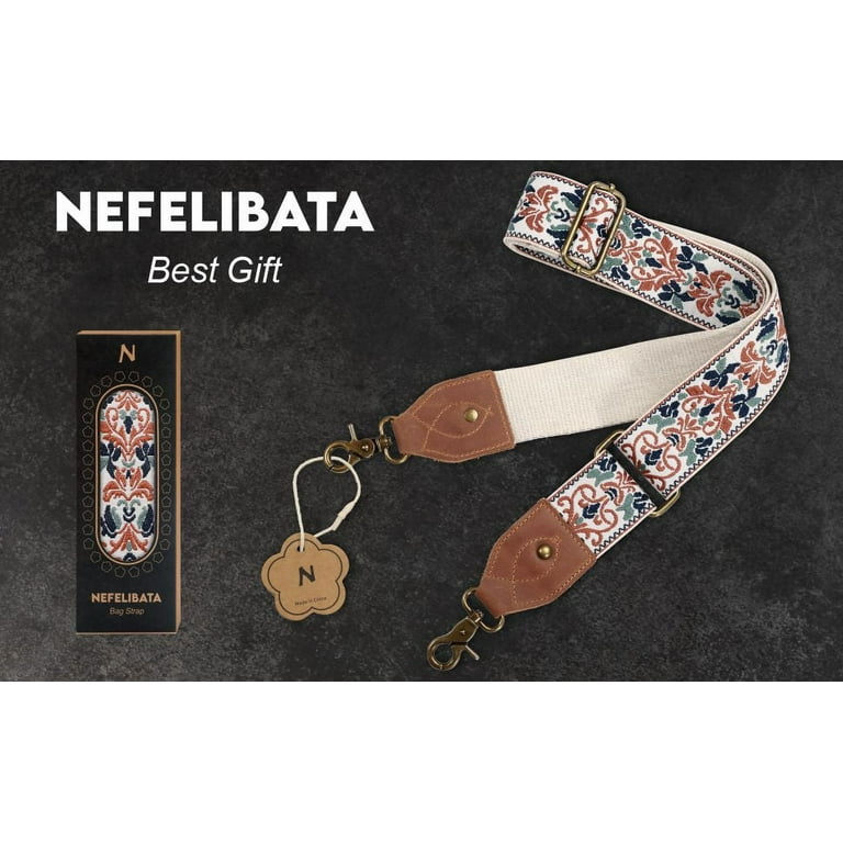 Nefelibata Purse Strap, 2Cowhide Head Wide Shoulder Strap Adjustable Replacement,Retro Jacquard Embroidery Multi-Pattern Crossbody Bag Straps for Handbag