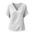 thumbnail image 4 of Favoffer Women's Tassel V Neck Tops Short Sleeve Linen Blend Casual Blouses for Spring Summer Everyday Wear, 4 of 6