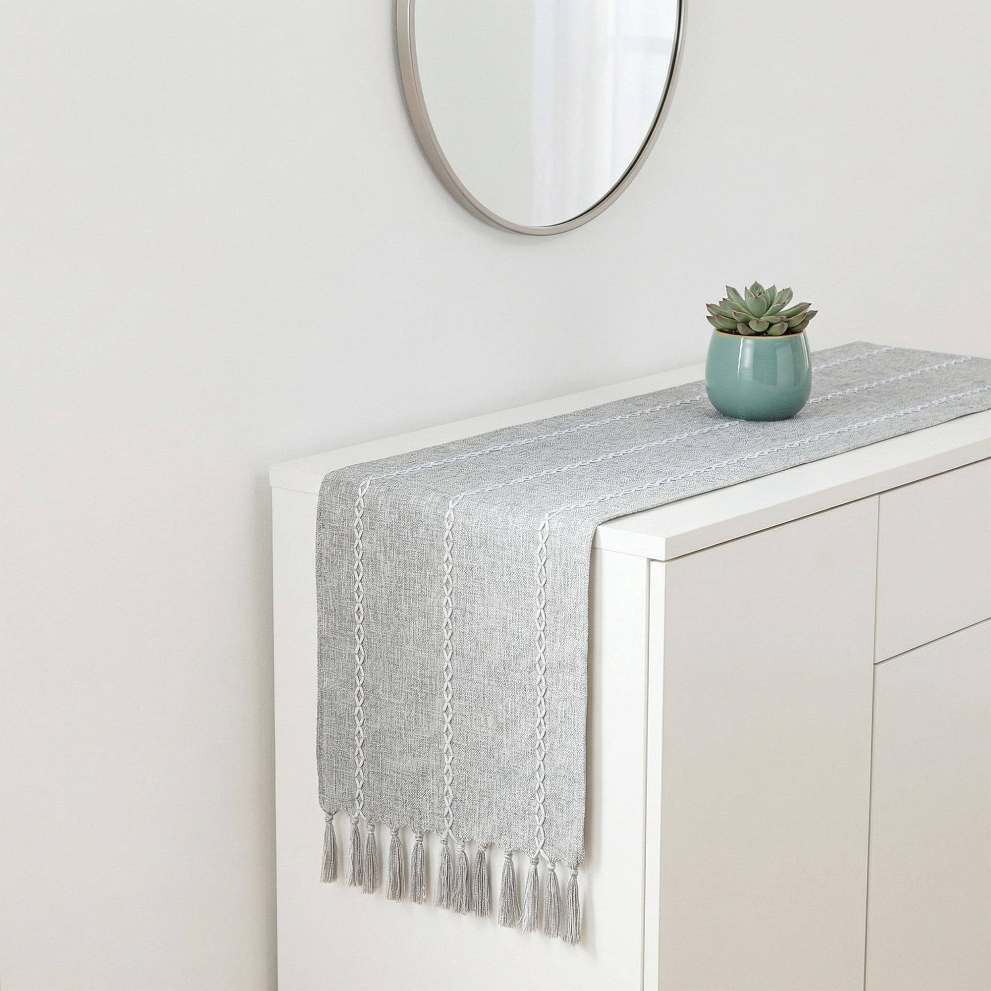 Unique Bargains Washable Polyester Kitchen Runner with Tassel for Dining Gray 13"x72"