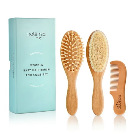 - 3-Piece Wooden Baby Hair Brush and Comb Set By Natemia