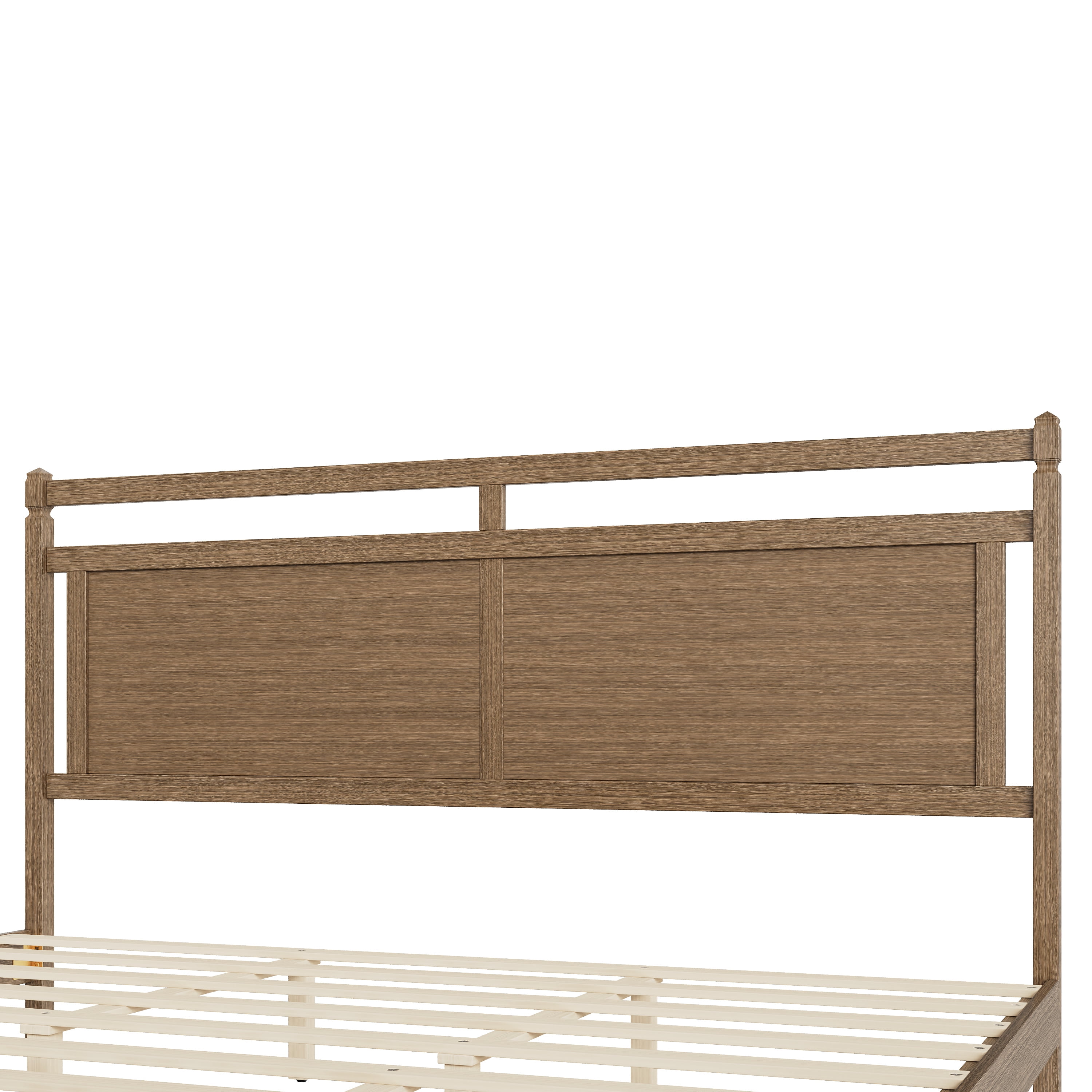Euroco Modern Wood King Size Platform Bed, Mid-Century Bed Frame with Panel Headboard, No Box Spring Needed, Gray Oak
