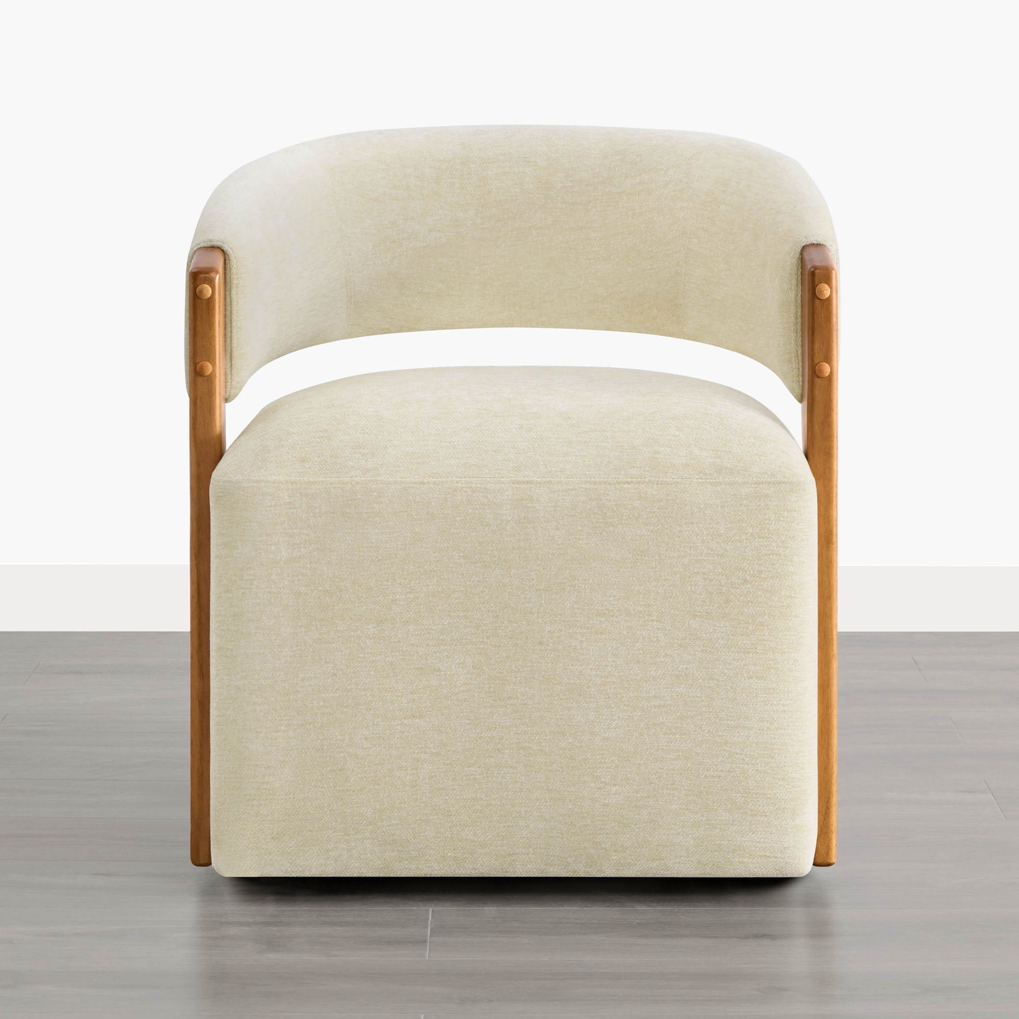 Spruce & Spring Upholstered Dining Chair with Wooden Armrests and Rolling Casters Single, Beige Sand