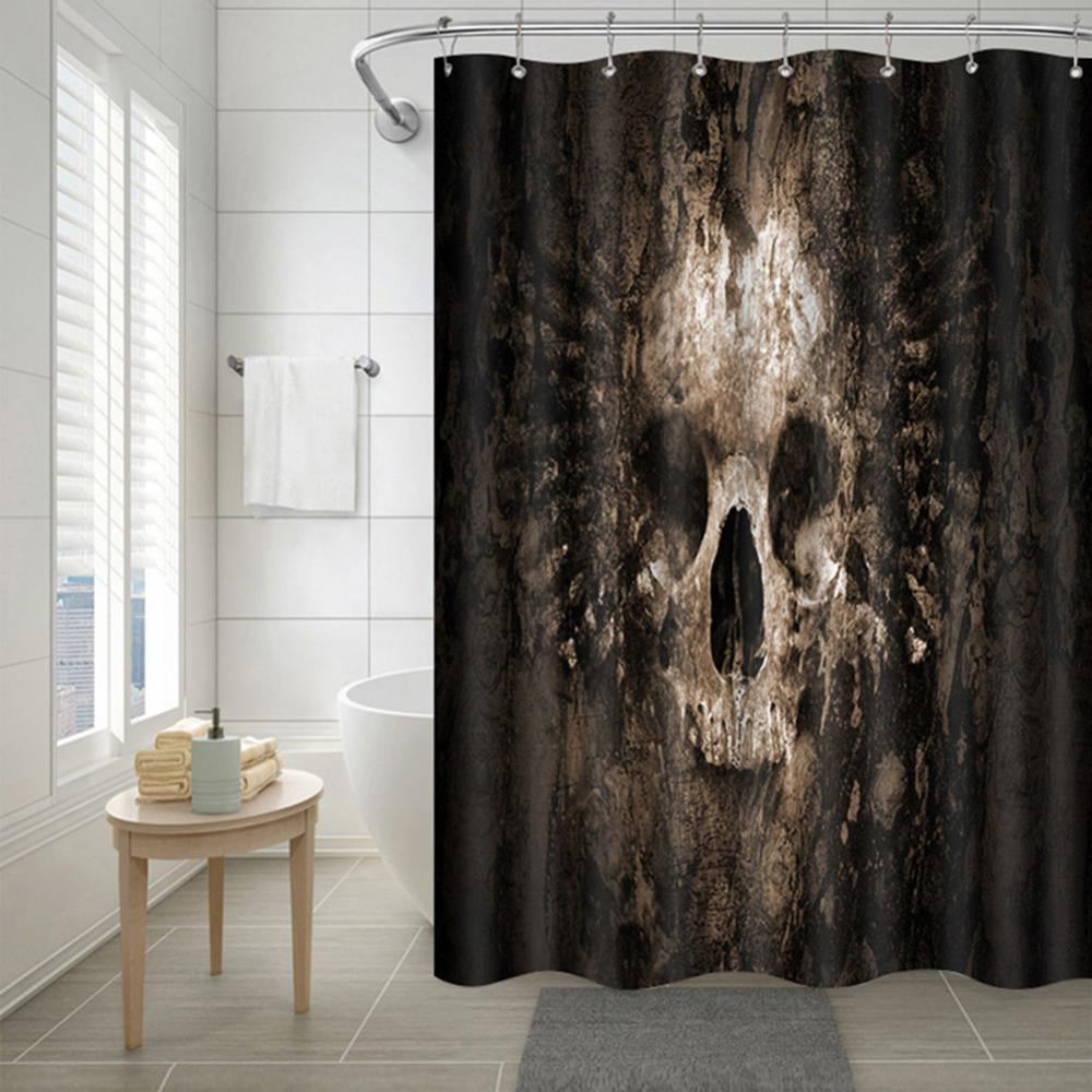 Skull and motorcycle Shower Curtain Bathroom Waterproof Fabric & 12hooks 71*71in 