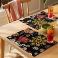thumbnail image 4 of Bohemian Flower Placemats Set of 1, Retro Yellow Red Beige Floral Art Black Background Non-Slip Place Mats Washable Table Mats for Kitchen Dining Table Decorations Indoor/Outdoor, 4 of 9