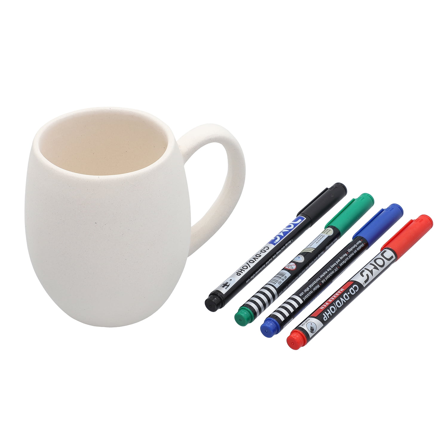 Shop LC White Ceramic Cup Coffee Mug Handle 4 Colored Markers 13.52 Oz