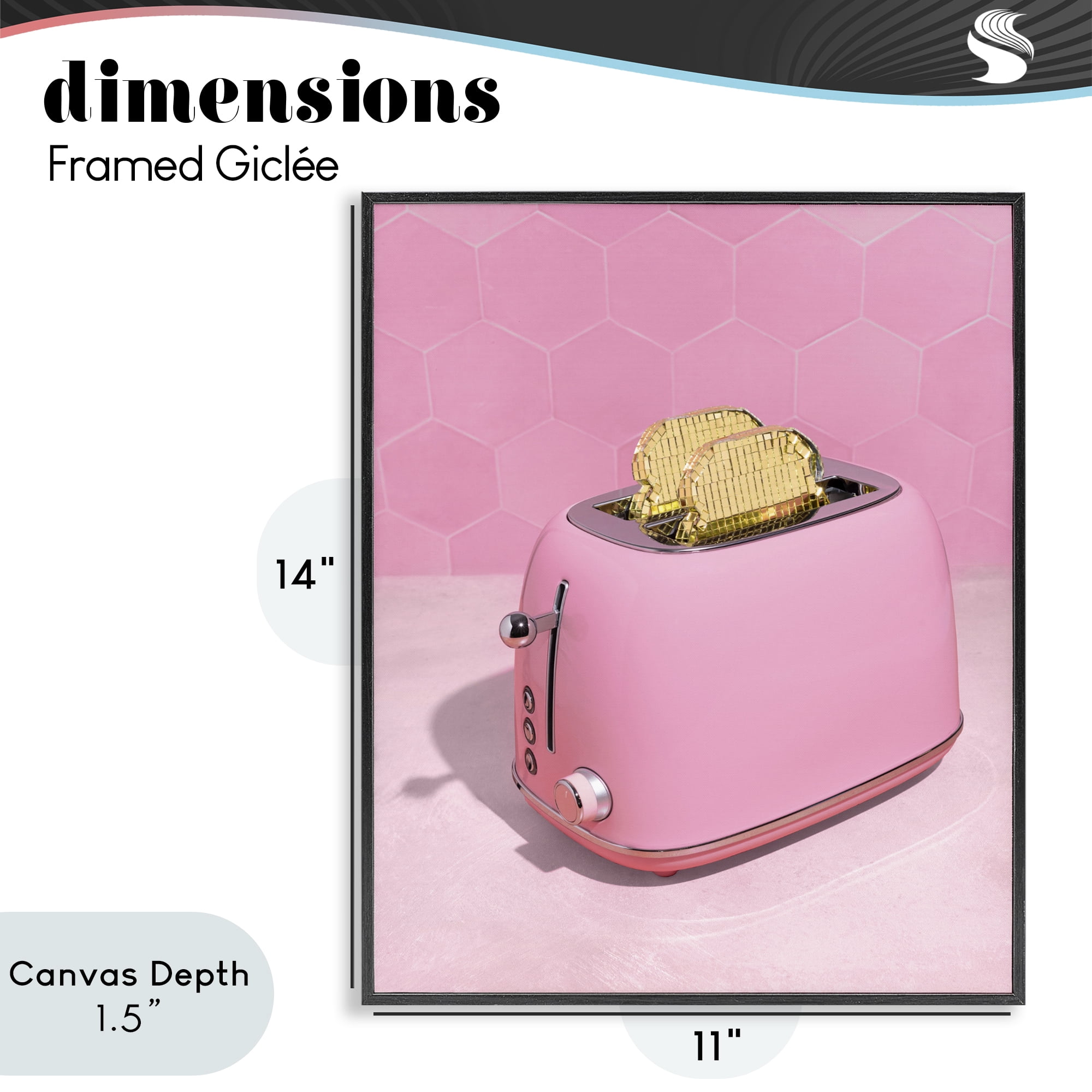 Stupell Industries Golden Toaster over Pink Black Framed Giclee Art, design by LISH Creative