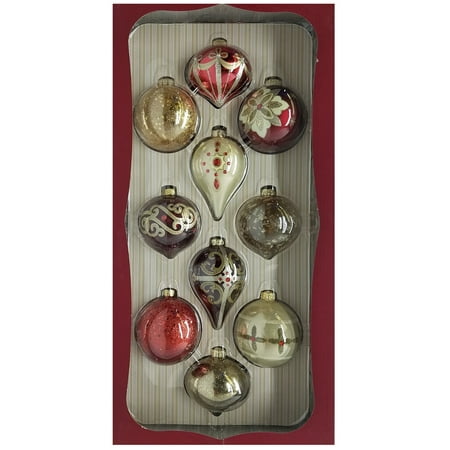 Kirkland Signature Hand Decorated Glass Ornaments, Red & Gold, Set of