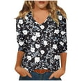 thumbnail image 2 of Jjayotai Floral Tops for Women 2025, Trendy V Neck Blouses Dressy Casual, 3/4 Sleeve Shirts, Vintage Lightweight Summer Outfits, Boho Top Black^ XXL, 2 of 5