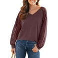 thumbnail image 3 of UVN Blouses for Women Dressy Lace Long Sleeve Shirts Fall Casual V Neck Tunic Tops, 3 of 9