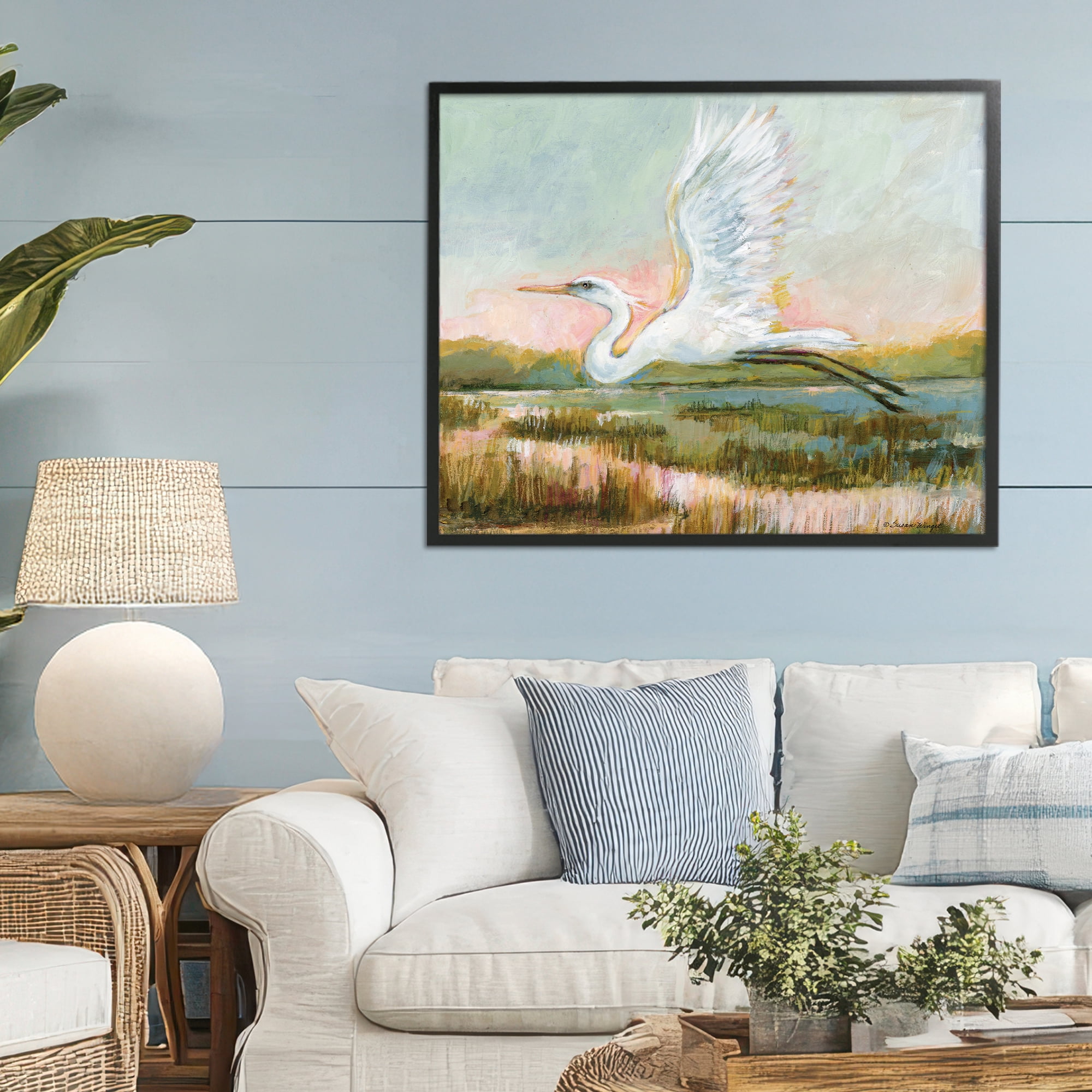 Stupell Industries White Heron Flying Black Framed Giclee Art, design by Susan Winget