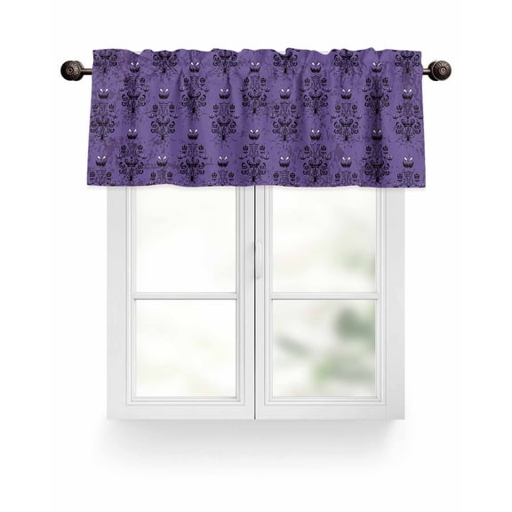Purple Spooky Haunted House Kitchen Valances for Windows Halloween Pumpkins Grimace Valance Curtains for Kitchen /Living Room/Bedroom/ Bathroom Decor, 54"x18 " ,Rod Pocket 1 Panel,