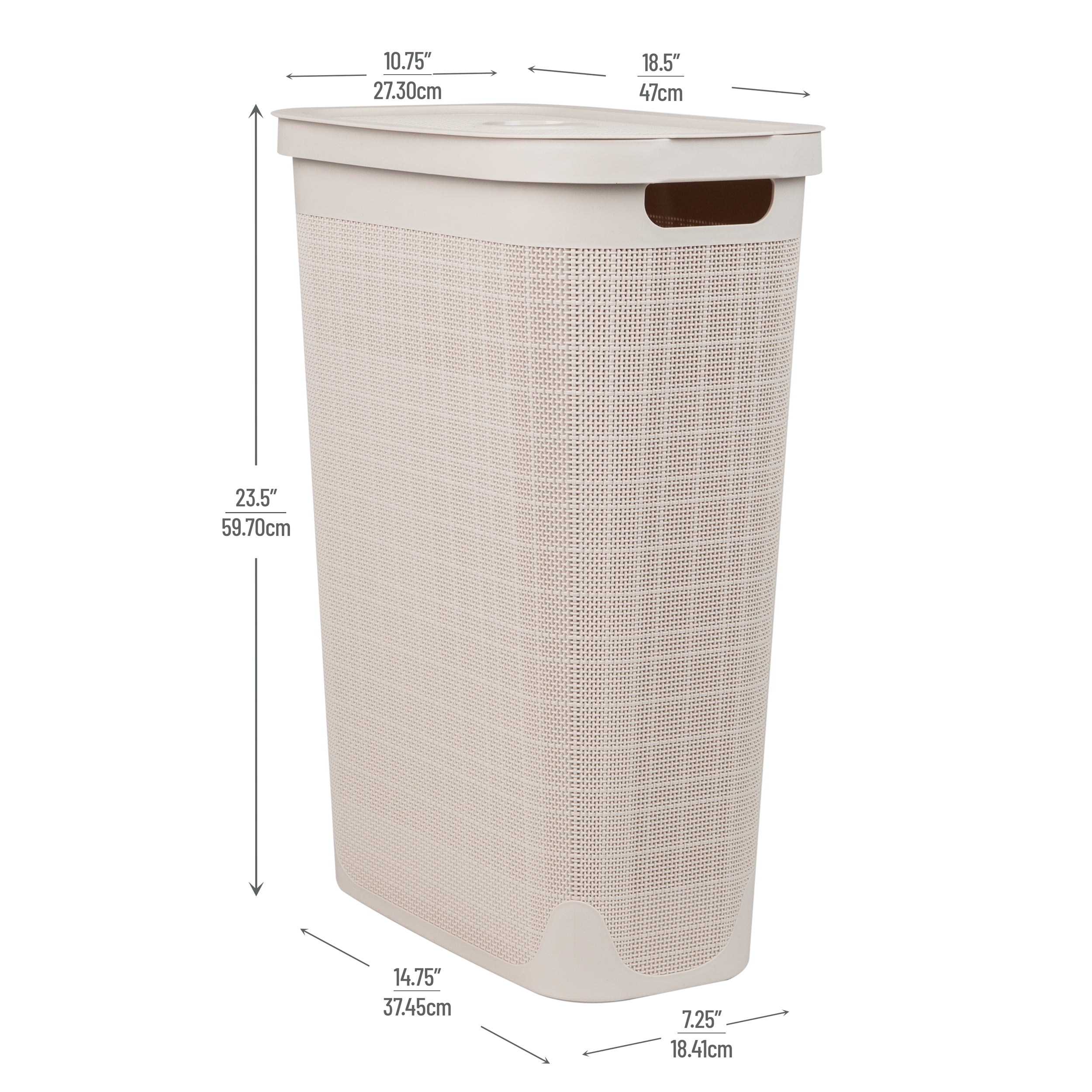 Mind Reader 40L Slim Laundry Hamper, Clothes Basket, Plastic, Adult 18.5”L x 10.75”W x 23.5”H, Ivory