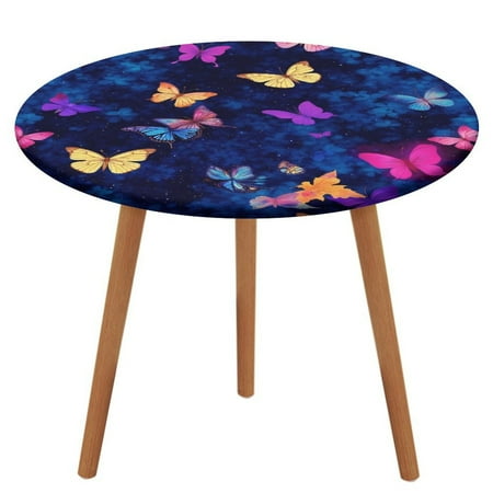 

Colorful Butterflies on Blue Background Tablecloth Round Elastic Fitted Waterproof Table Cover Cloth for Dining Room Indoor Outdoor Decor S-40 -44