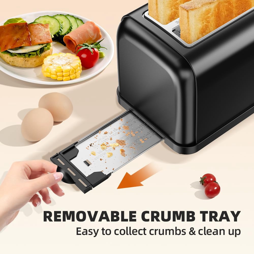 RAMJOY BLACK TOASTER 2 SLICE EXTRA WIDE SLOT TOASTER - BLACK