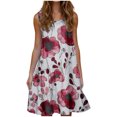 thumbnail image 2 of Staron Robes d'Été pour Femmes, Coupe Ample, Col Rond, Imprimé Floral, Fluides, avec Poches, Sans Manches, Ligne A, Débardeur, Robe d'Été pour Voyage et Vacances, Rouge, TTTG, 2 of 6