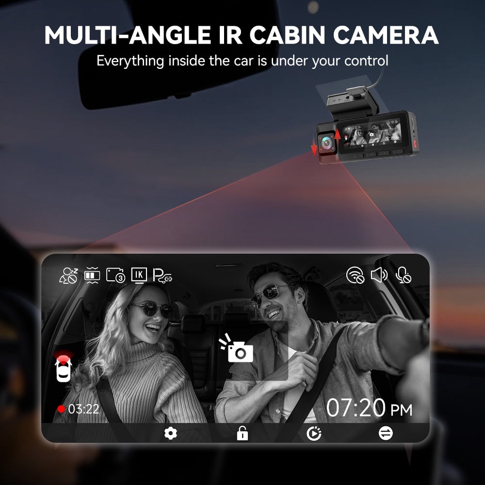 REDTIGER A3 Dash Camera,  3 Channel, 2.5K Front + 1080P Dash Cam Front and Rear and Inside, Free 32GB Card, WiFi Car Security Camera, WDR Night Vision, 24H Parking Monitor