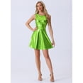 thumbnail image 2 of DARING DIVA Metallic Round Neck High Waist Fit and Flare Dress XS Shiny Green, 2 of 6