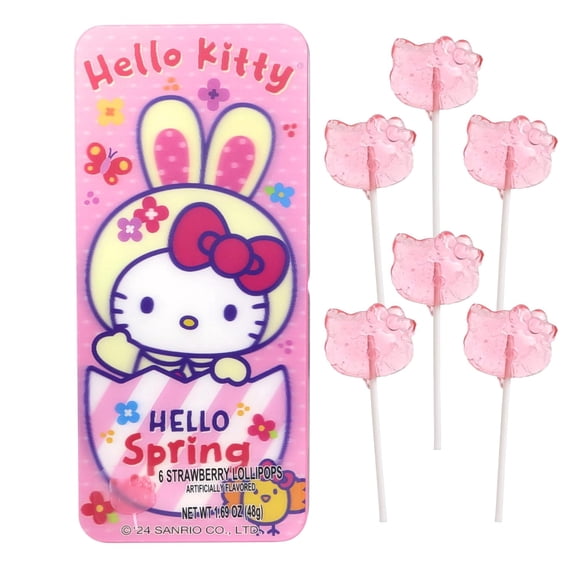 Galerie Hello Kitty Lollipops with Tin, Easter Basket Stuffer, 6 Suckers Inside, 1.69 Ounces