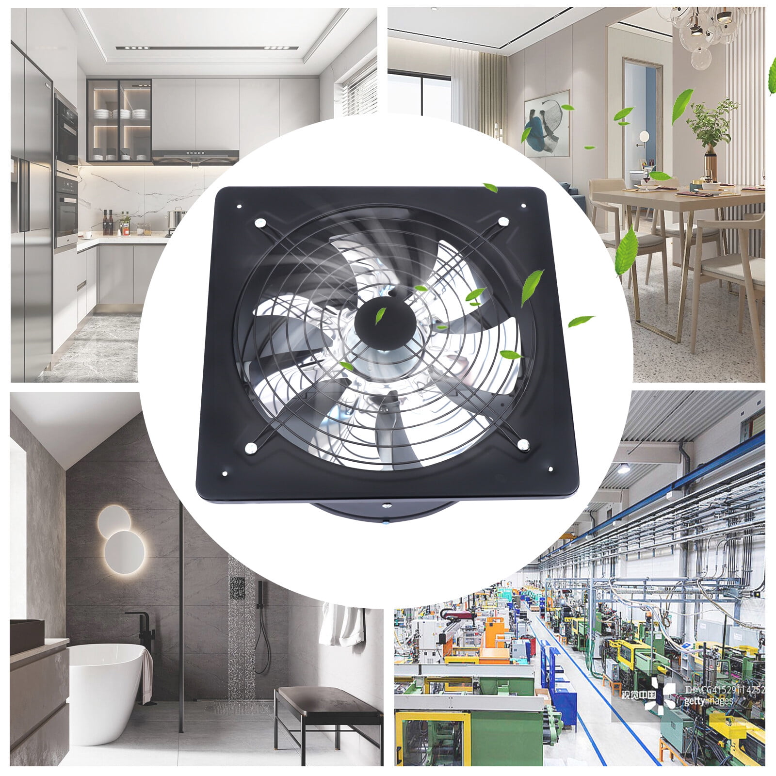 110V 125W 12" 7 Blades Black  Exhaust Fan Extractor Fan 2800r/min Wall/Ceiling Mount for Bathroom Kitchen Garage