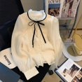 thumbnail image 1 of Elegant Fashion Solid Color Button Chiffon Shirt Women's Clothing Korean Simplicity Female Ruched Spliced Long Sleeve Blouse, 1 of 5