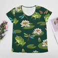 thumbnail image 4 of Green Frogs Dragonflies Lily Pads Pond Life Women's Blouse Short Sleeve Women's Top T-Shirt Spring Summer Clothes, 4 of 7